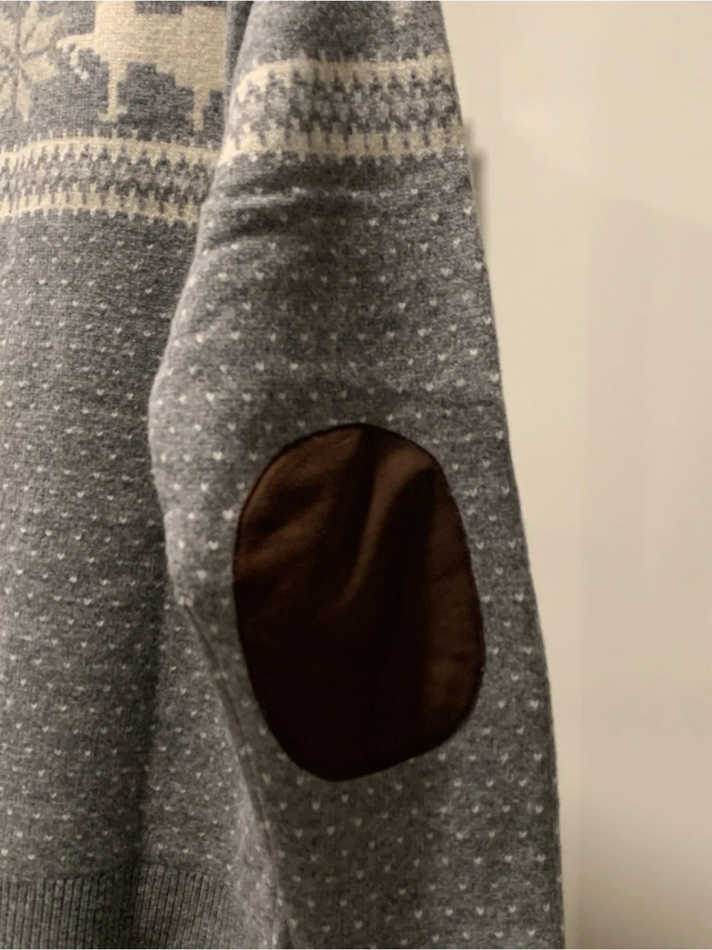 BEAMS Men's Gray Fair Isle Reindeer Crewneck Sweater